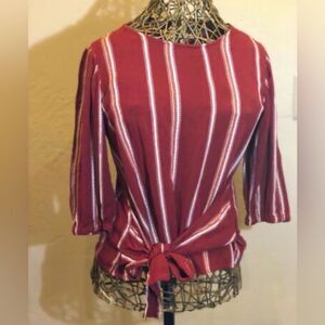 Women's A.N.A red 3/4 sleeved horizontal striped tie front blouse workwear work